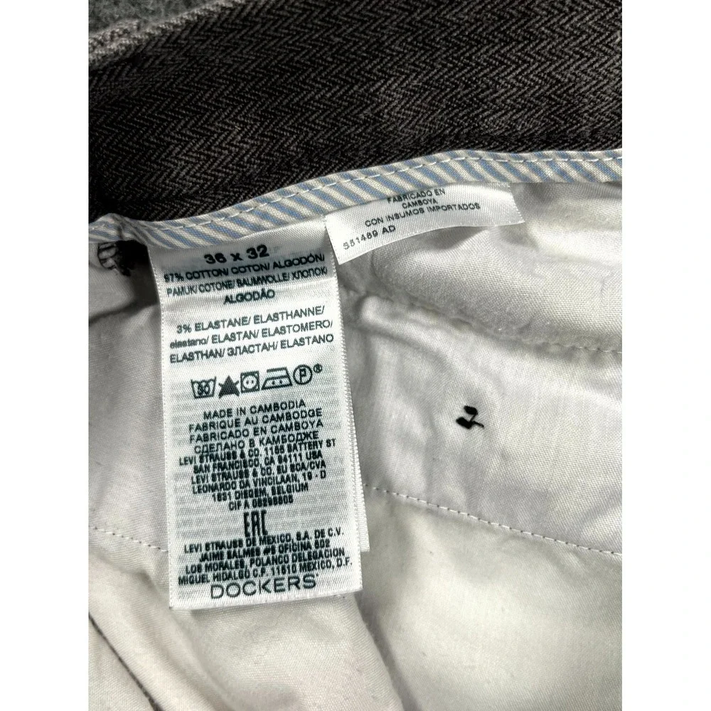 Dockers Chino Pants Mens 36x32‎ Gray Herringbone Slim Fit Stretch Flat Front